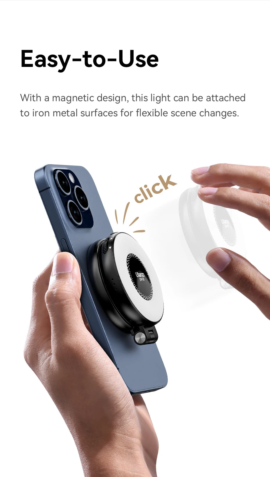 Ulanzi LM19 MagSafe Bi‑Color Flip Fill Light – CRI 95+, For Vlogs, Live Streaming & Mobile Photography