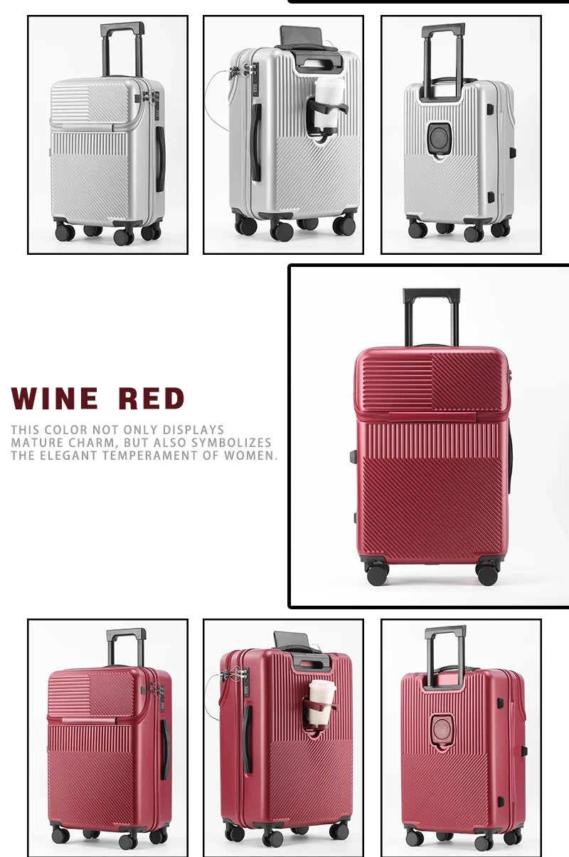 Business 20‑inch Carry‑On Suitcase with Built‑In Cup Holder & Lightweight Design