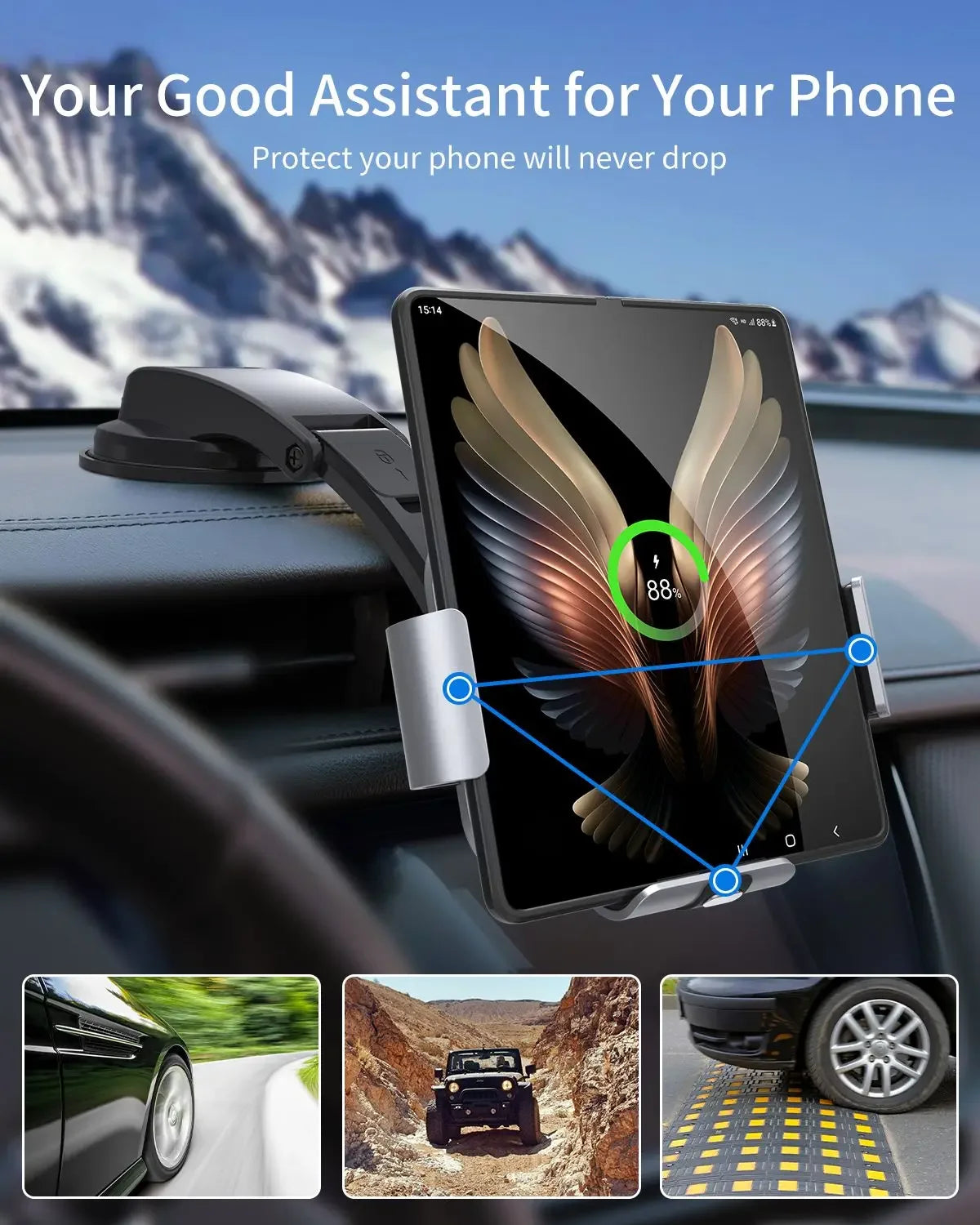 Dual Coil Wireless Car Charger Phone Holder for Galaxy Z Fold 5/4/3 & W22/W21 Foldable Phones – Fast Charging