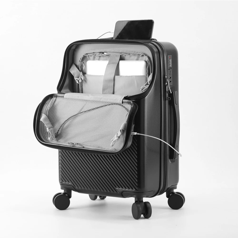 Business 20‑inch Carry‑On Suitcase with Built‑In Cup Holder & Lightweight Design