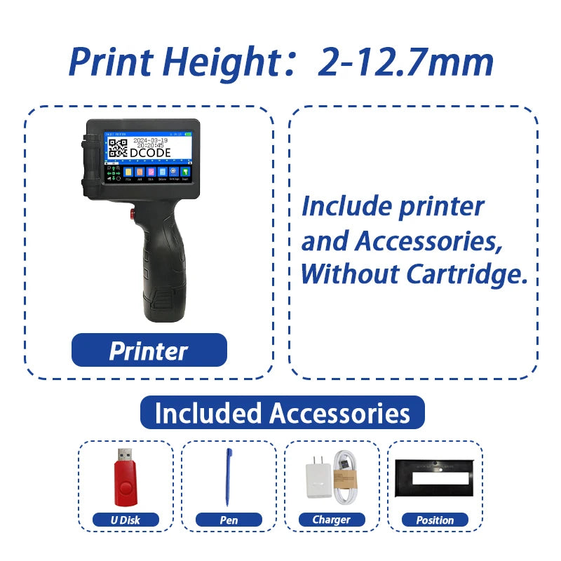 DCODE 1755PLUS 12.7 mm Portable Handheld Inkjet Printer – QR, Barcode, Logo & Batch Coding