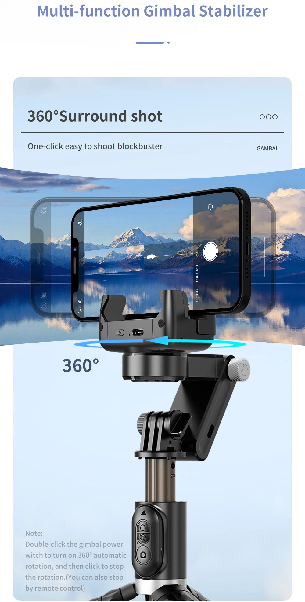 Gimbal Stabilizer Selfie Stick Tripod