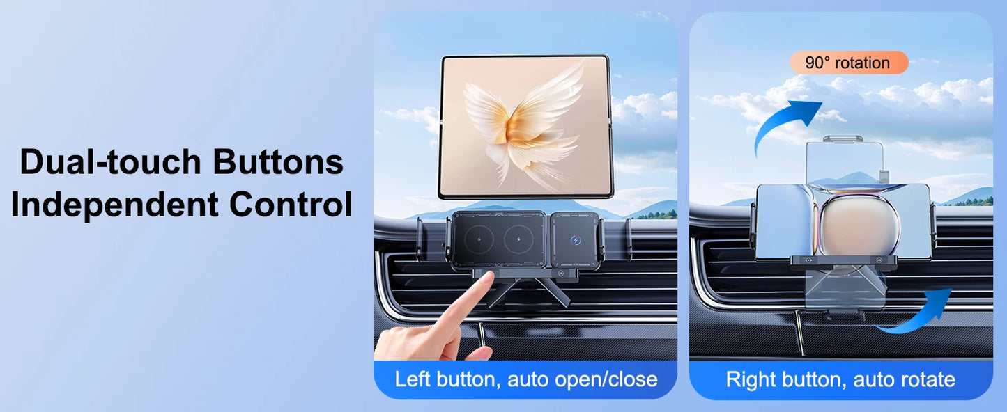 15W Wireless Car Charger Mount – Foldable Screen Phone Stand for Samsung Fold 7/6 & iPhone 17/16