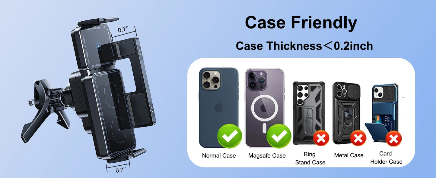 15W Wireless Car Charger Mount – Foldable Screen Phone Stand for Samsung Fold 7/6 & iPhone 17/16