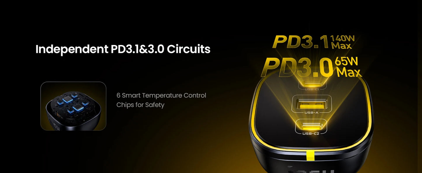 AOHI SUPERAUTO 165W PD Car Charger – Triple USB-C & USB-A Ports, Fast Charging for iPhone 16, Galaxy S23 Ultra, MacBook