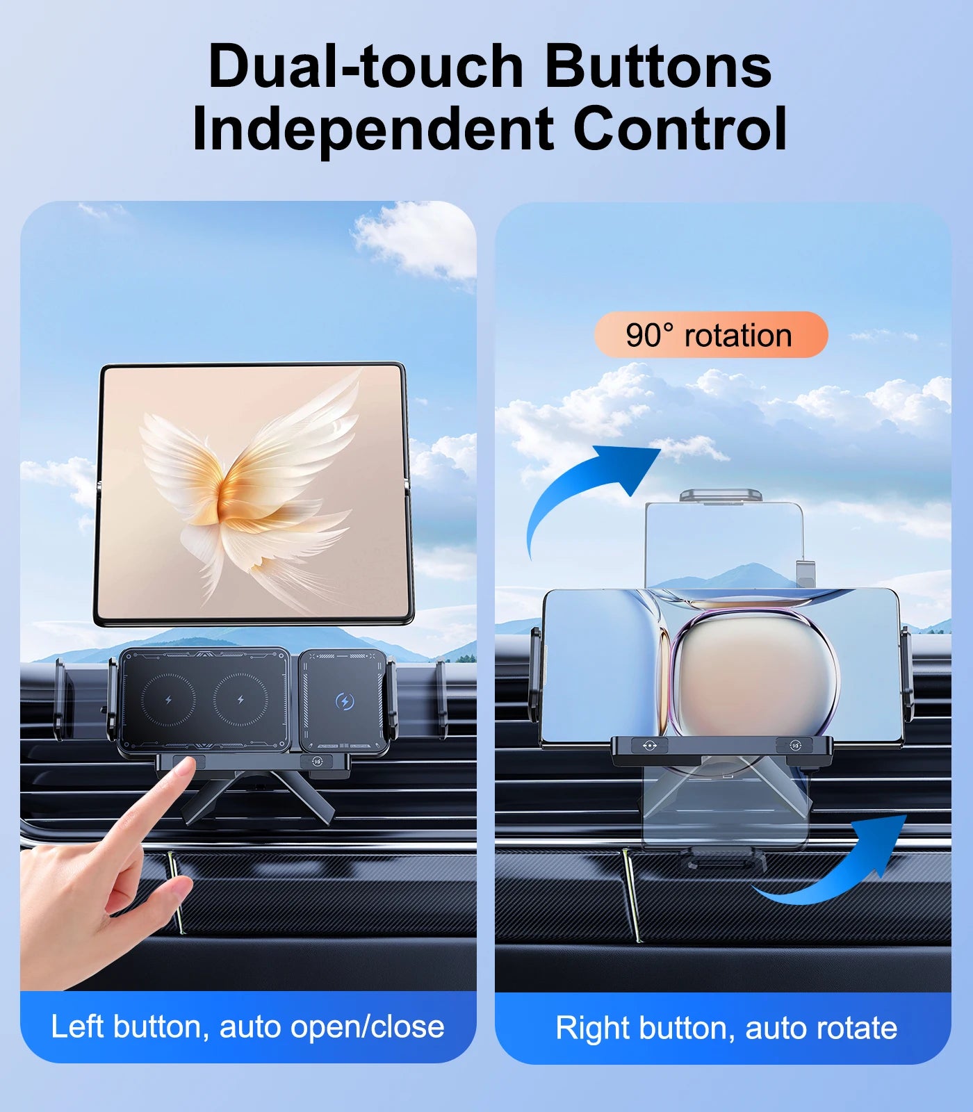 15W Wireless Car Charger Mount – Foldable Screen Phone Stand for Samsung Fold 7/6 & iPhone 17/16