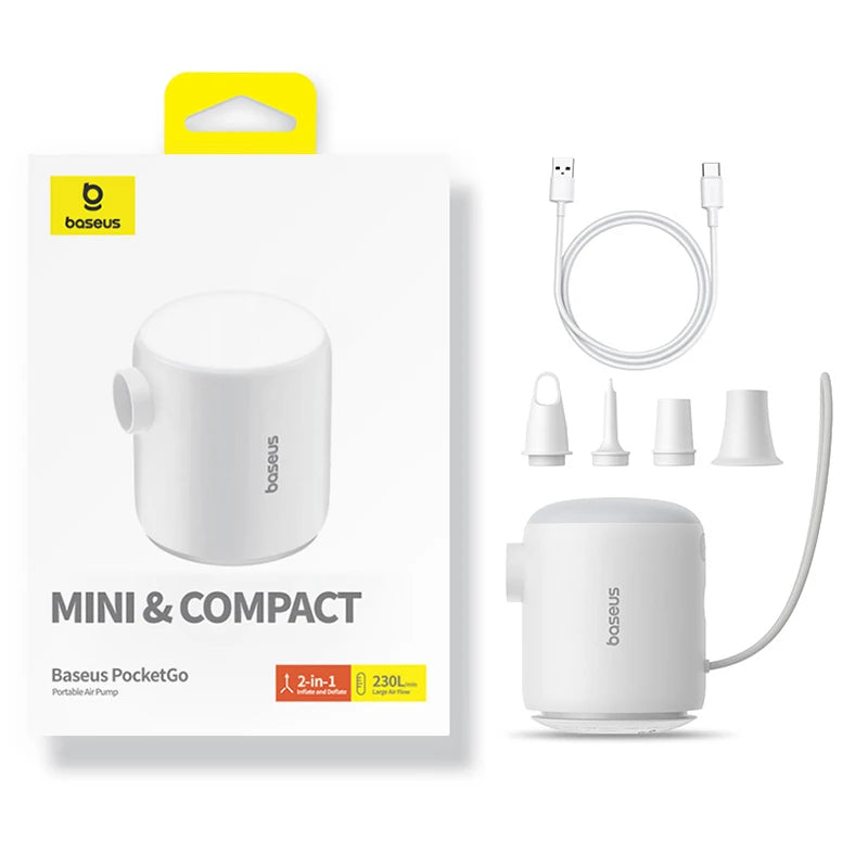 Baseus Wireless Mini Air Compressor – Portable Inflator for Mattresses, Swim Rings & Storage Bags
