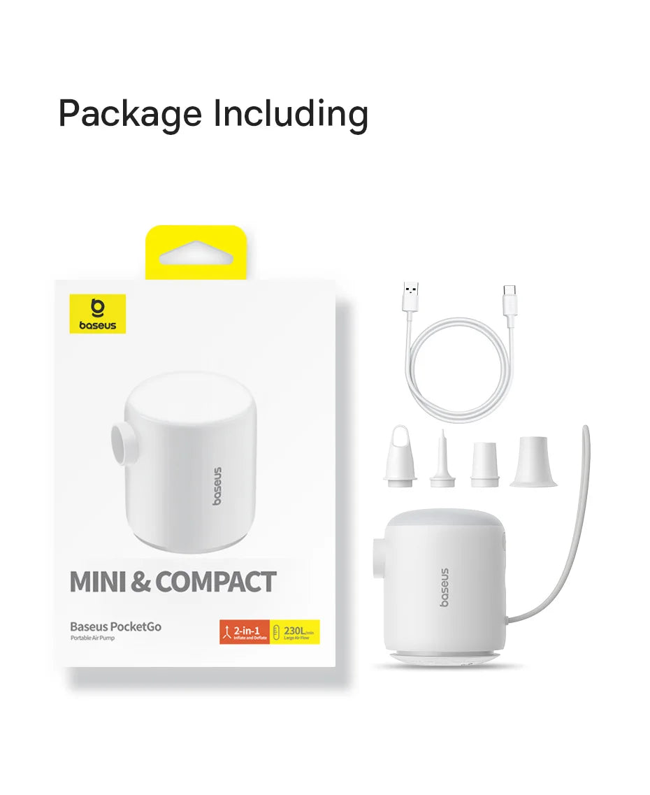 Baseus Wireless Mini Air Compressor – Portable Inflator for Mattresses, Swim Rings & Storage Bags