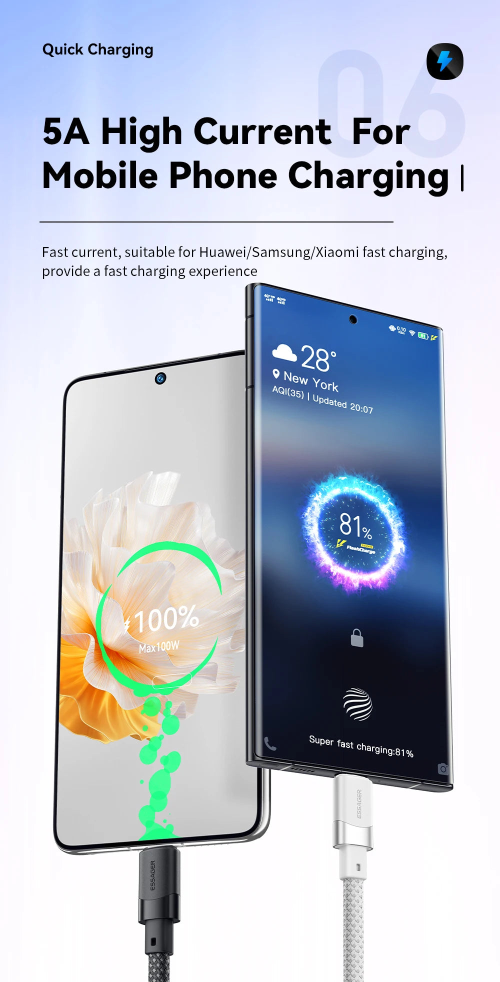 Essager 100W Magnetic USB-C Cable – PD 3.1, Detachable Connector, Braided Nylon for iPhone 15, MacBook, Samsung