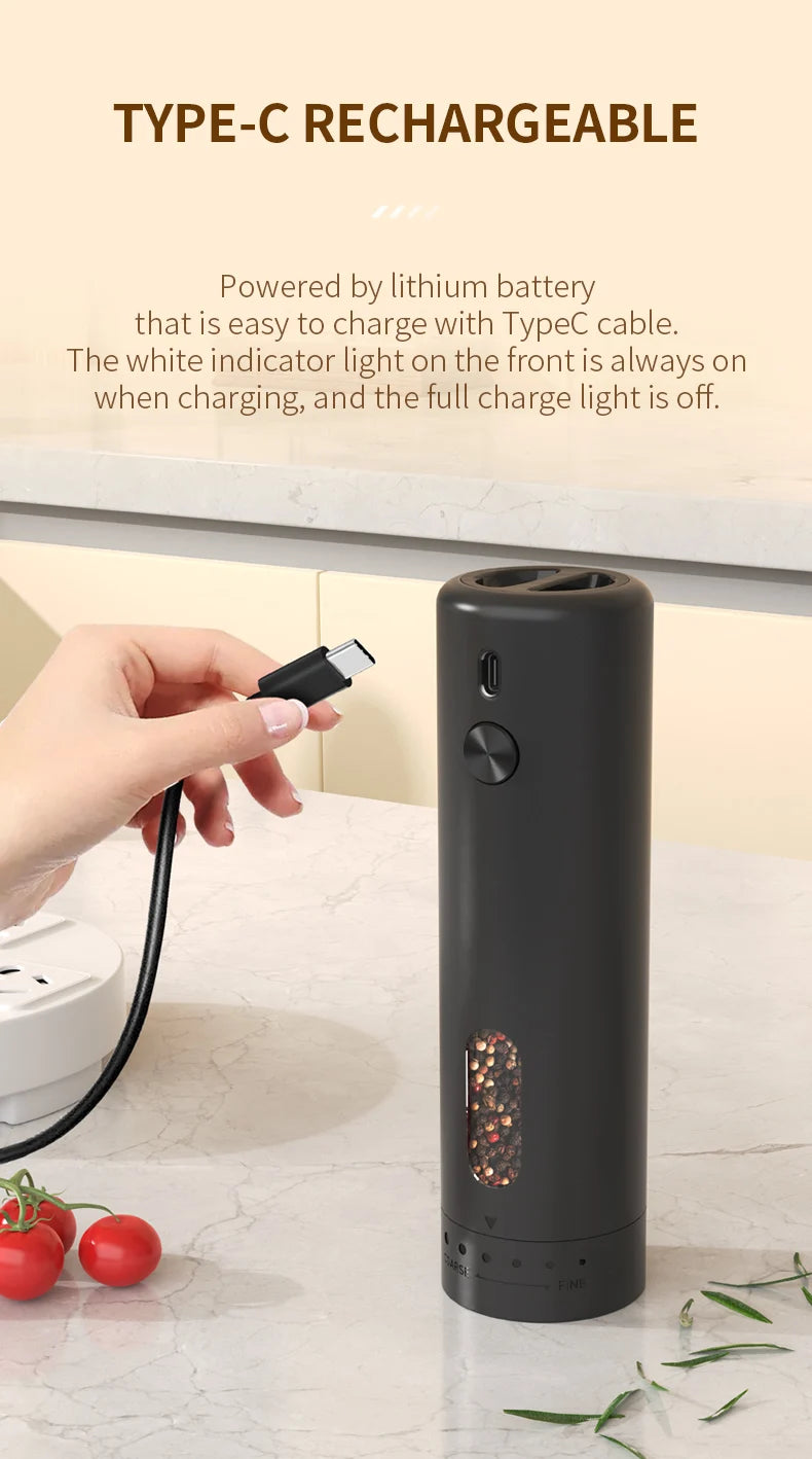 Rechargeable Electric Salt & Pepper Grinder – Adjustable Coarseness, Large Capacity Mill