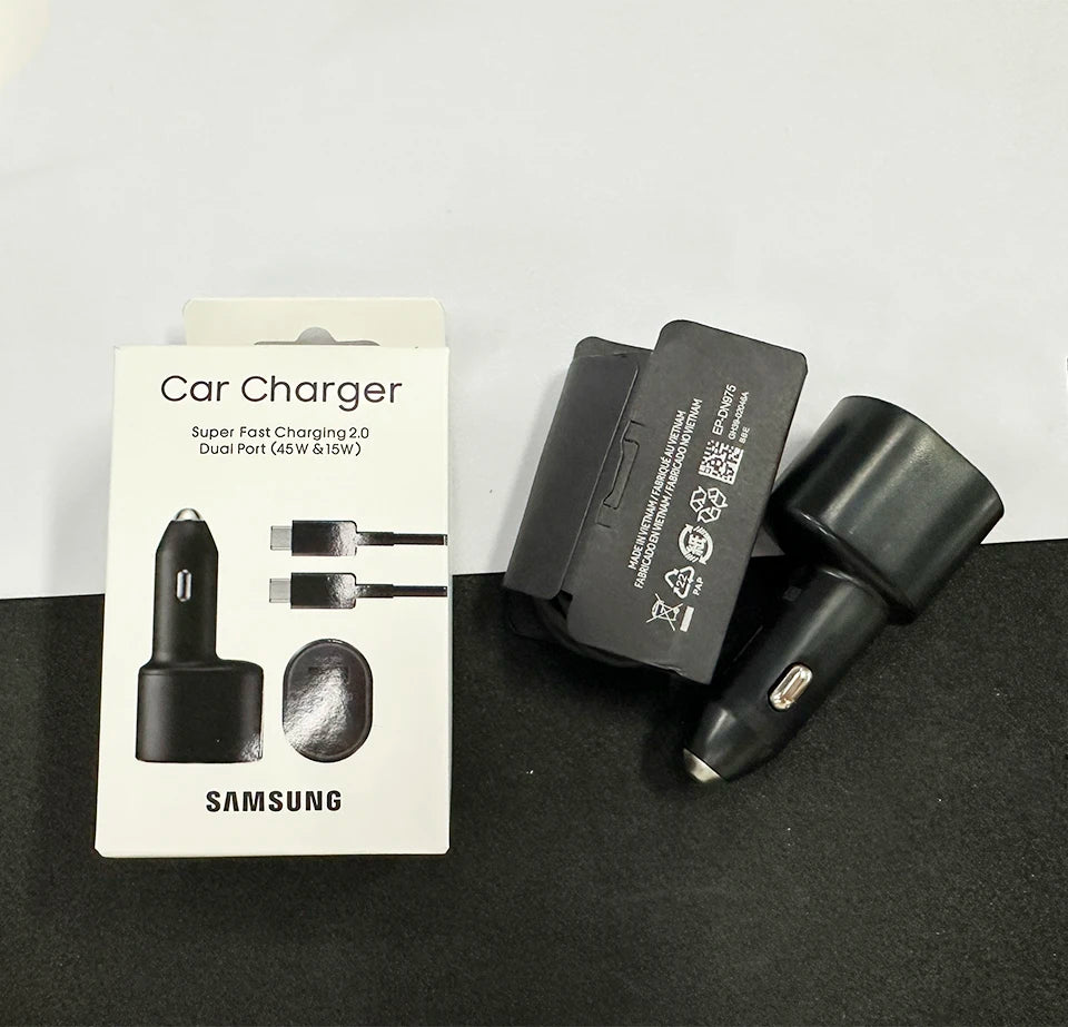 Samsung 45W USB-C Car Charger – Fast Charging for Galaxy M33, M53, Z Fold 7, iPhone 17