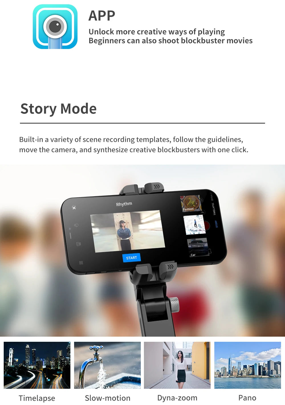 Gimbal Stabilizer Selfie Stick Tripod