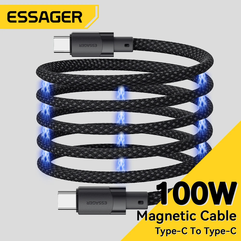 Essager 100W Magnetic USB-C Cable – PD 3.1, Detachable Connector, Braided Nylon for iPhone 15, MacBook, Samsung