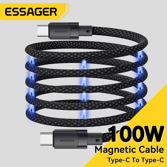 Essager 100W Magnetic USB-C Cable – PD 3.1, Detachable Connector, Braided Nylon for iPhone 15, MacBook, Samsung