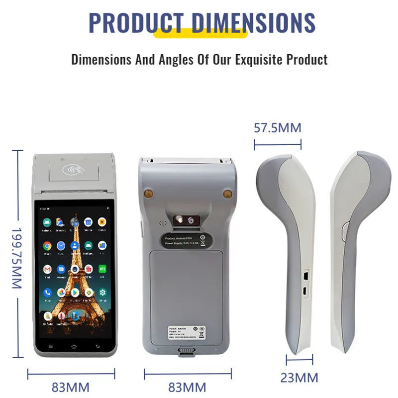 Z91 Android 11 Handheld POS Terminal with 58mm Thermal Printer, 4G, Bluetooth & NFC