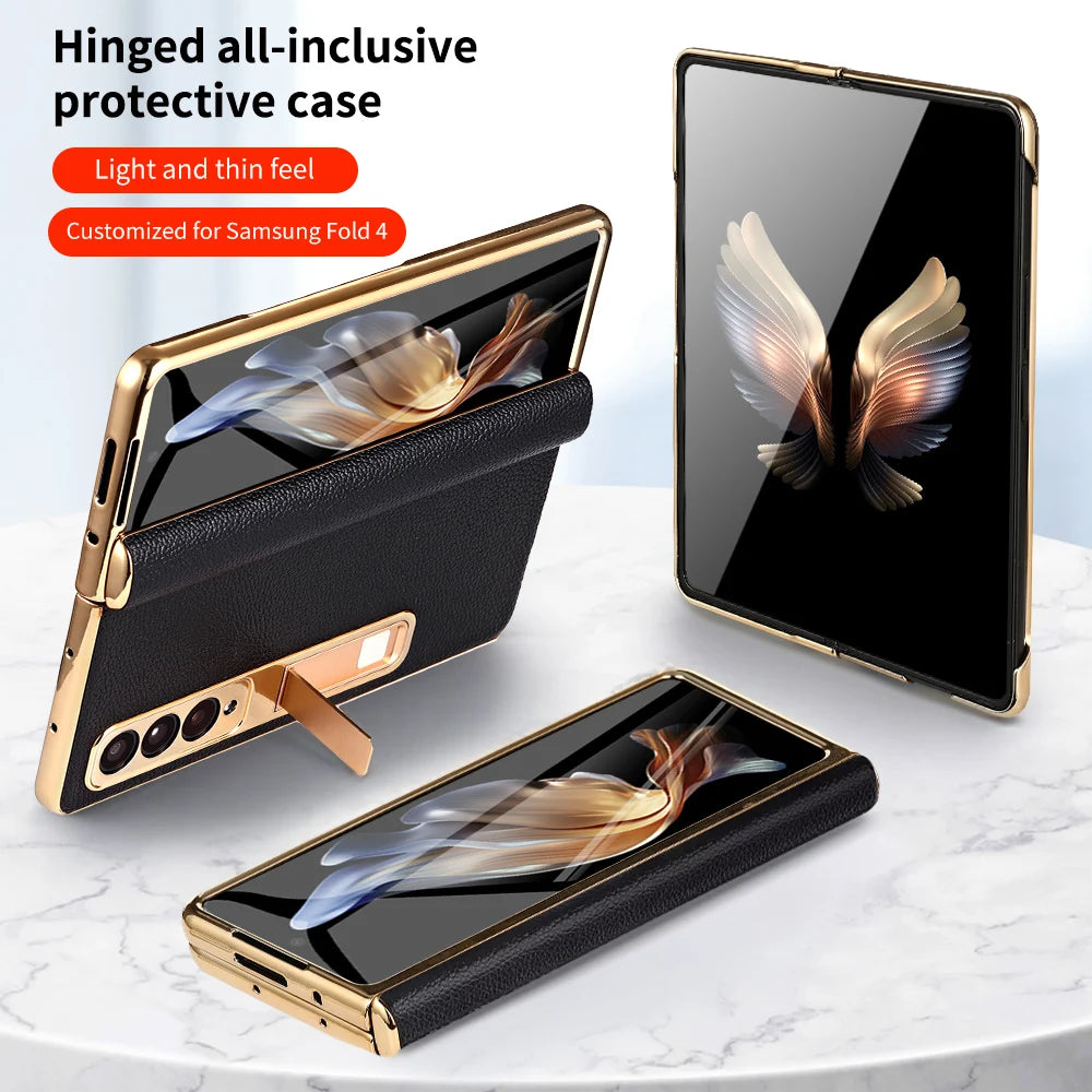 Premium Leather Magnetic Case for Samsung Galaxy Z Fold Series 6/5/4/3 with Mirror Film