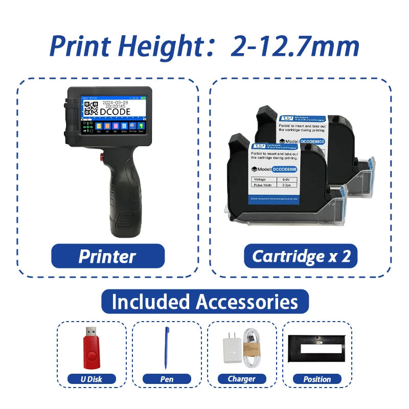 DCODE 1755PLUS 12.7 mm Portable Handheld Inkjet Printer – QR, Barcode, Logo & Batch Coding