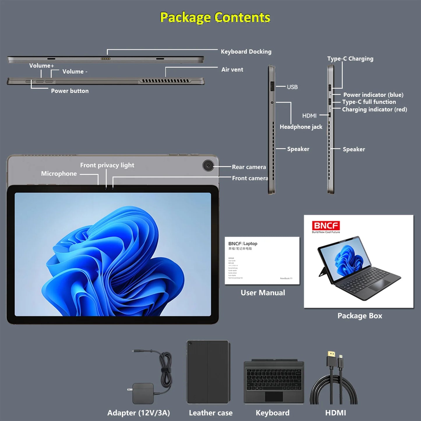 BNCF NewBook 11 2-in-1 Tablet Laptop – 11" Touchscreen, Intel N150, 12GB RAM, 256GB SSD, Windows 11 Pro