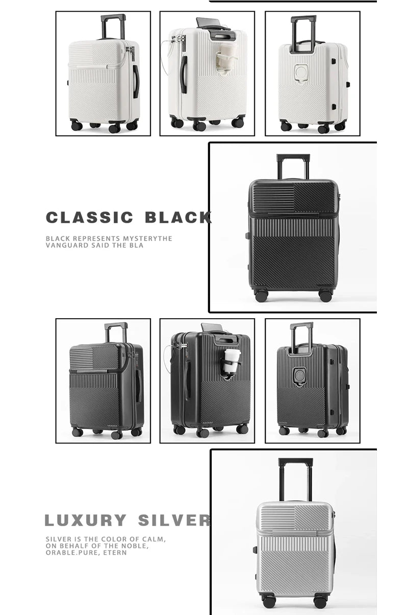 Business 20‑inch Carry‑On Suitcase with Built‑In Cup Holder & Lightweight Design