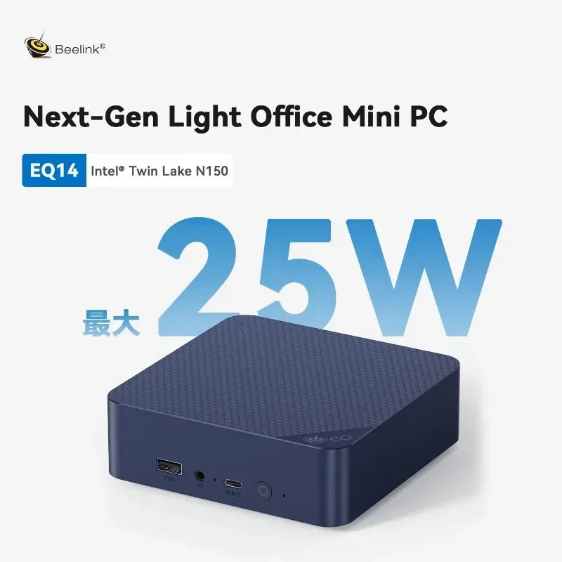 Beelink EQ14 Mini PC – Intel Twin Lake N150, 16GB DDR4, 500GB SSD, Dual LAN, WiFi 6, Windows 11 Pro