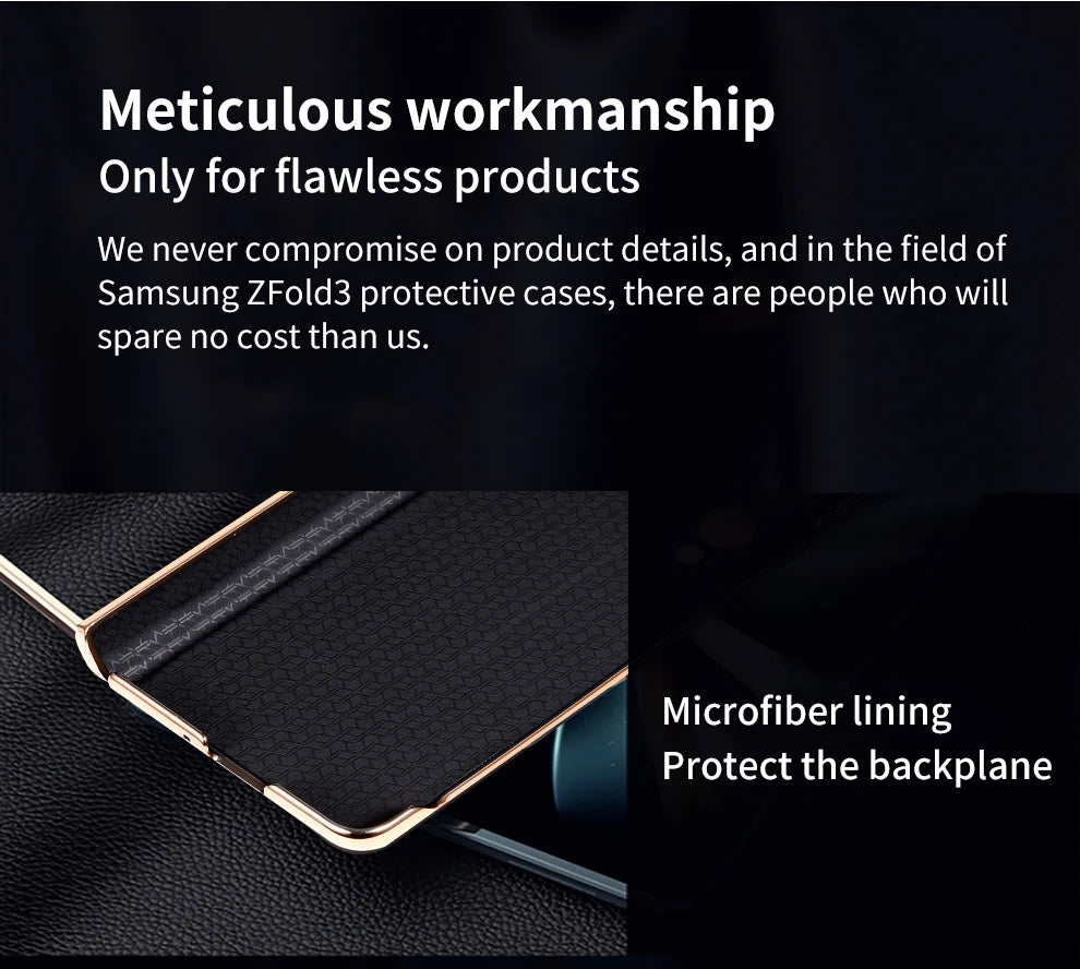 Premium Leather Magnetic Case for Samsung Galaxy Z Fold Series 6/5/4/3 with Mirror Film