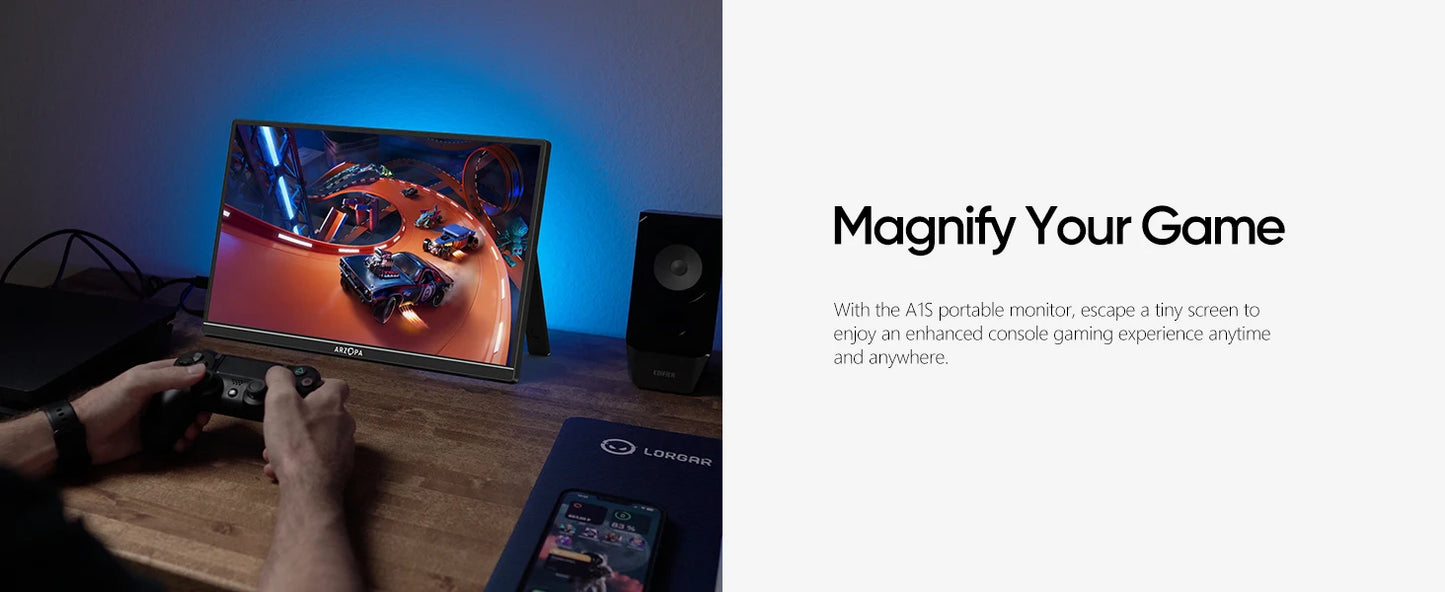 ARZOPA A1S 14″ FHD IPS Portable Monitor – USB‑C + HDMI, Ultra‑Slim, 60Hz, Built‑in Speakers