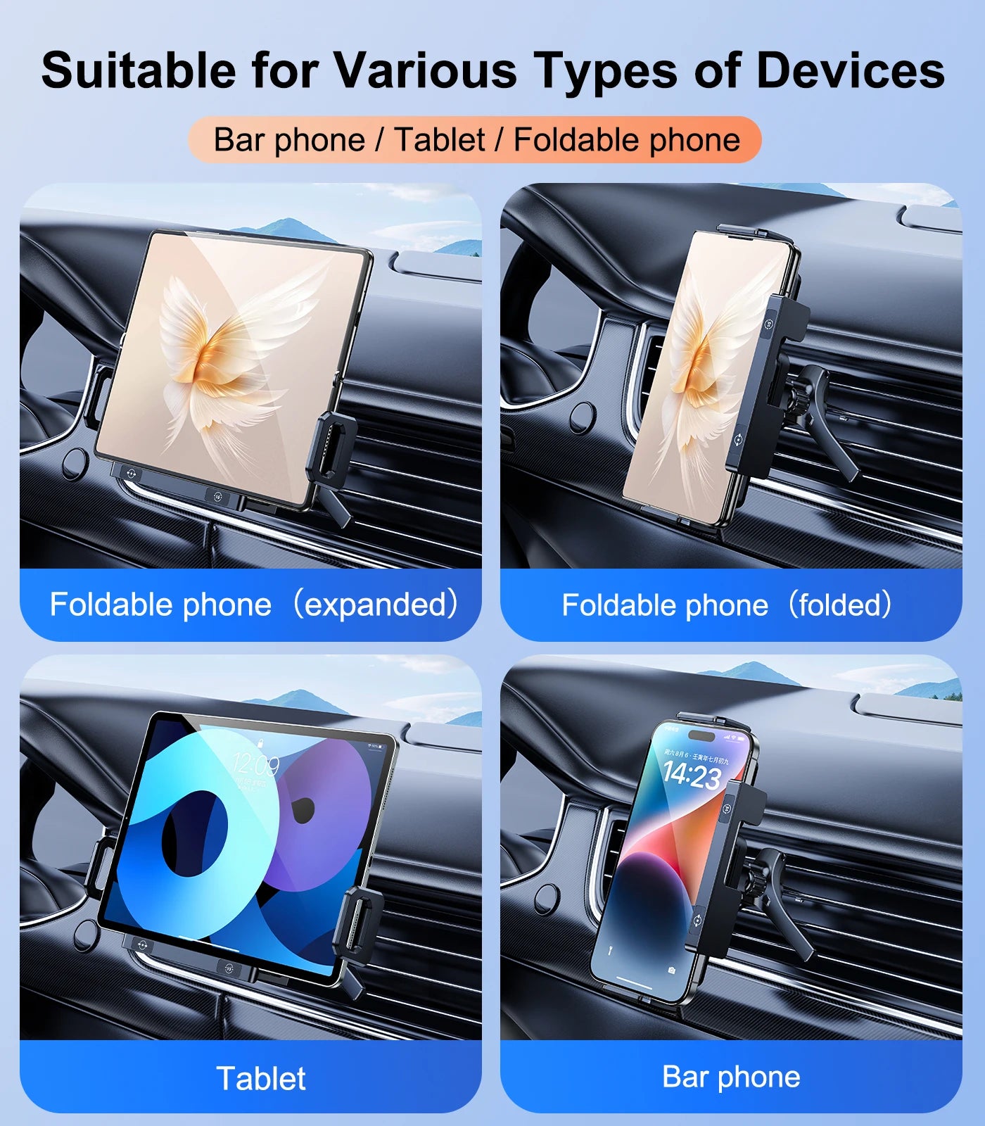 15W Wireless Car Charger Mount – Foldable Screen Phone Stand for Samsung Fold 7/6 & iPhone 17/16