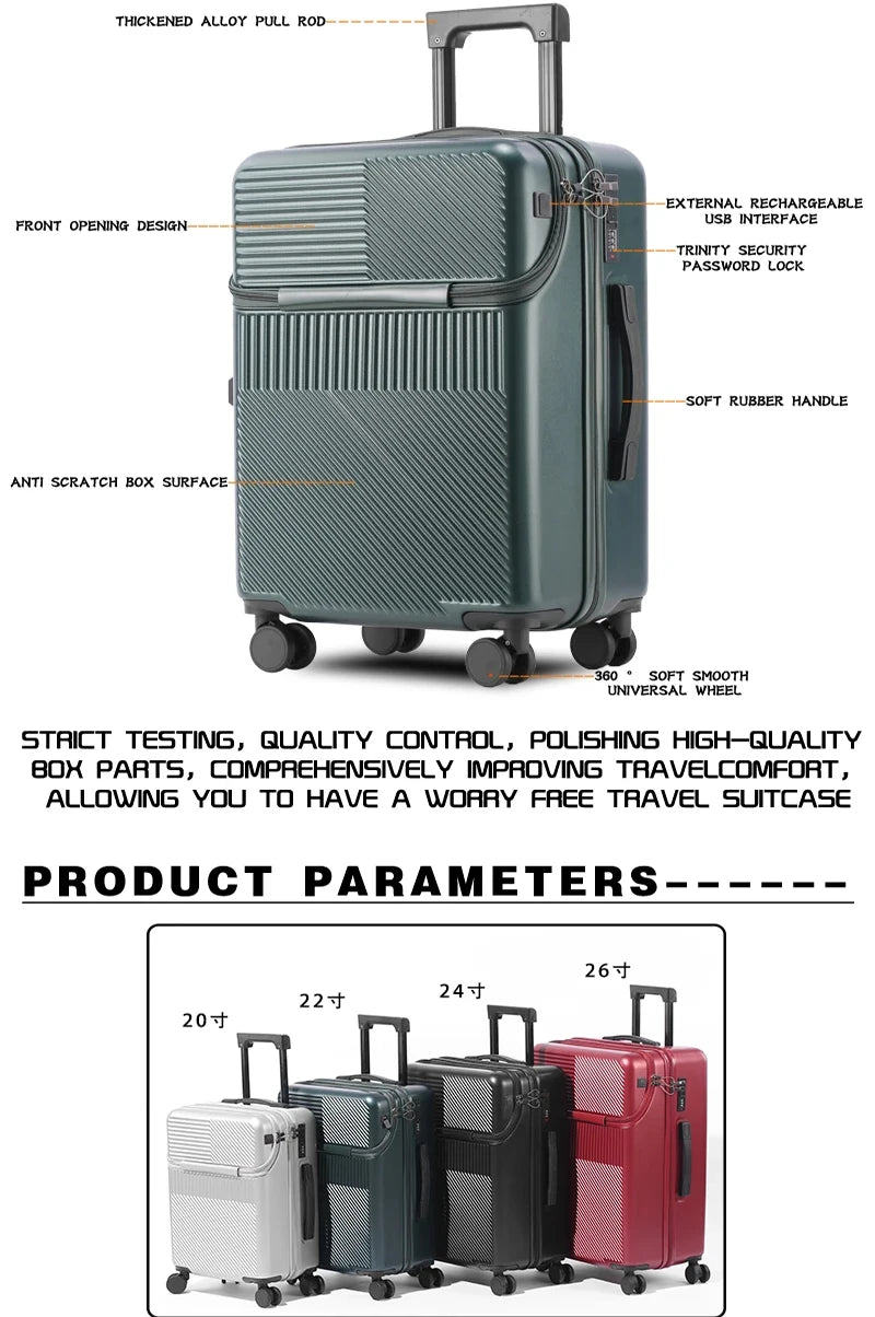 Business 20‑inch Carry‑On Suitcase with Built‑In Cup Holder & Lightweight Design