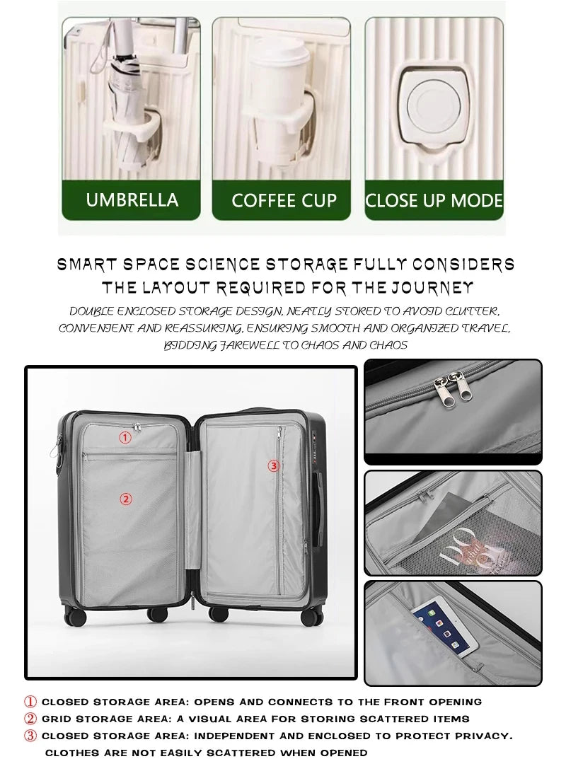 Business 20‑inch Carry‑On Suitcase with Built‑In Cup Holder & Lightweight Design