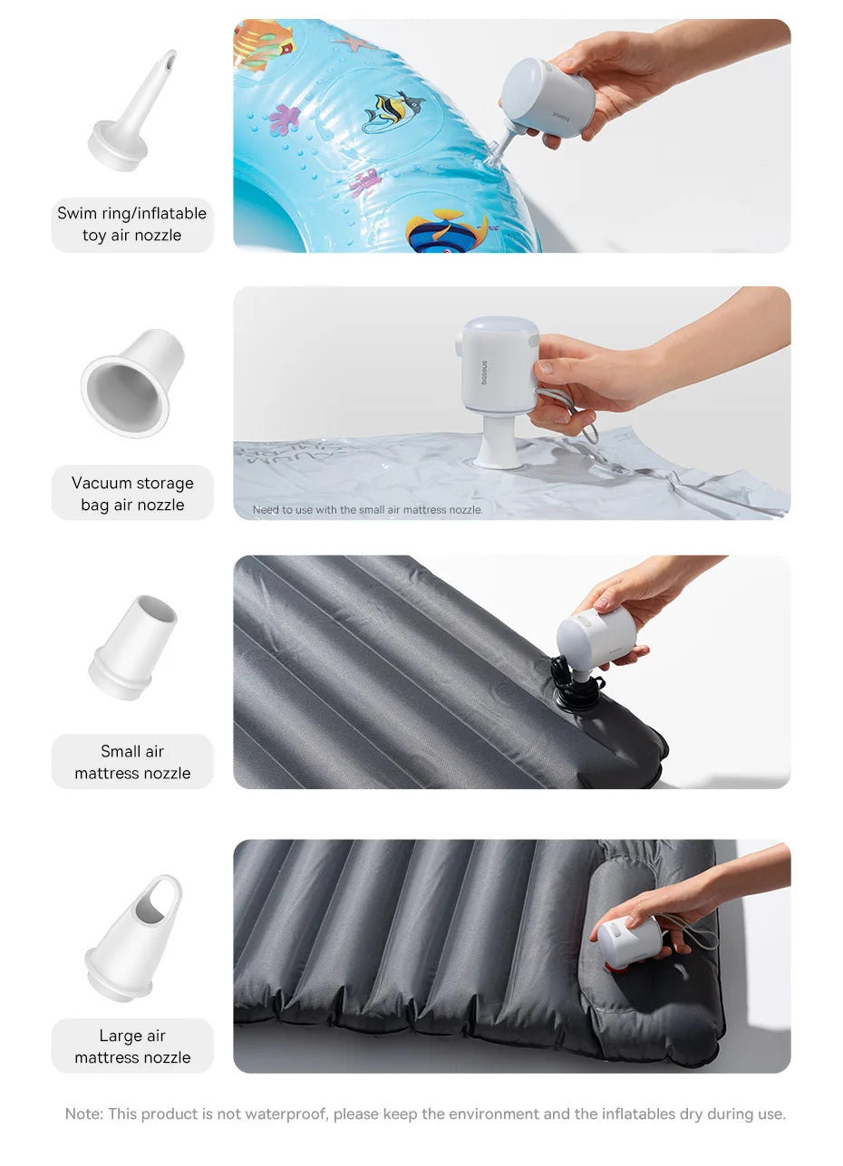 Baseus Wireless Mini Air Compressor – Portable Inflator for Mattresses, Swim Rings & Storage Bags