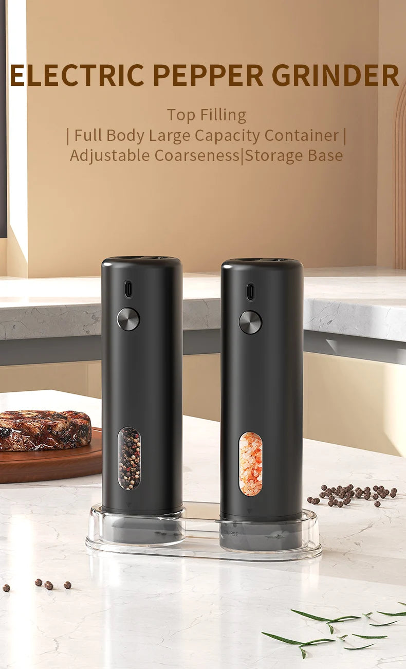 Rechargeable Electric Salt & Pepper Grinder – Adjustable Coarseness, Large Capacity Mill