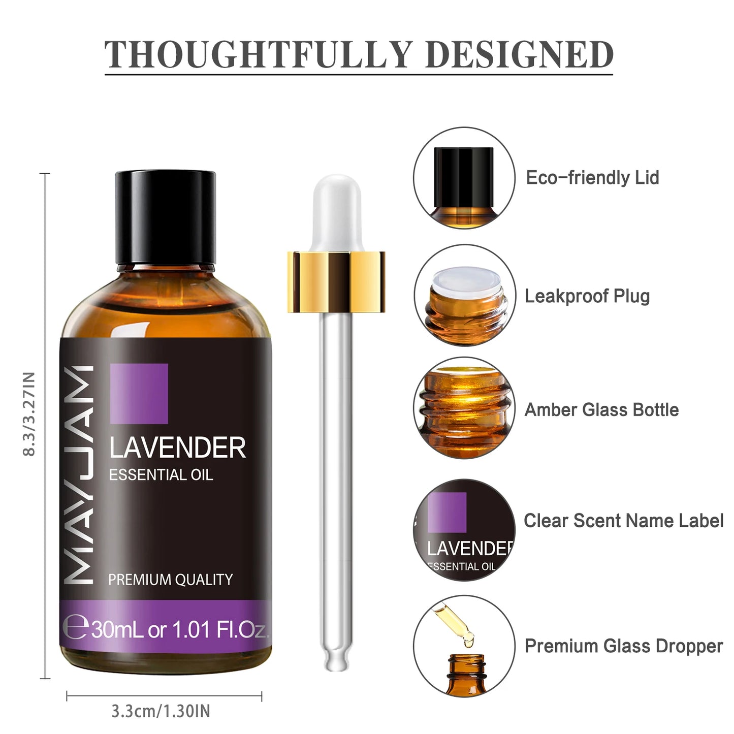MAYJAM 30ML Aromatherapy Essential Oil – Lavender, Vanilla, Jasmine, Eucalyptus, or Peppermint