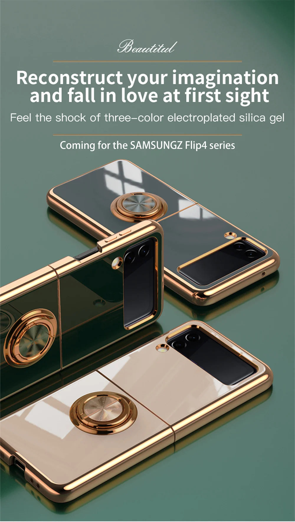Luxury for Samsung Galaxy Z Flip 5 4 3 Flip4 Flip6 flip5 Hard Cover Rose Gold