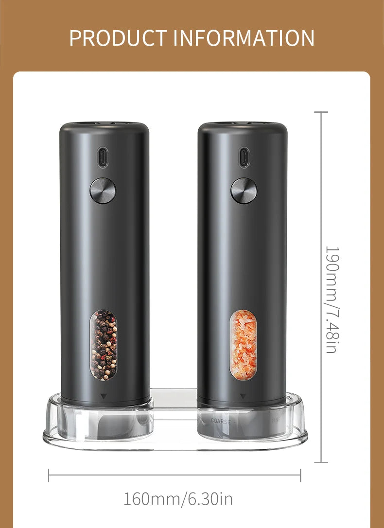 Rechargeable Electric Salt & Pepper Grinder – Adjustable Coarseness, Large Capacity Mill