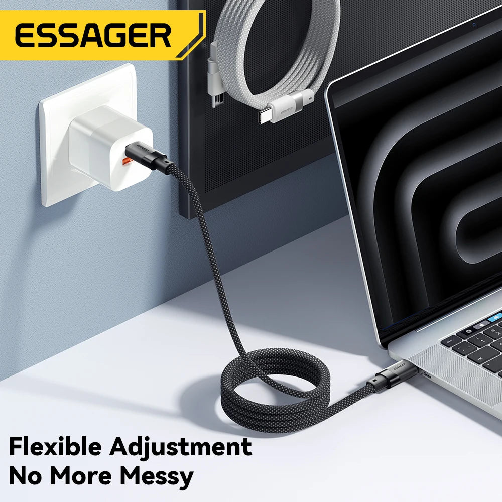Essager 100W Magnetic USB-C Cable – PD 3.1, Detachable Connector, Braided Nylon for iPhone 15, MacBook, Samsung