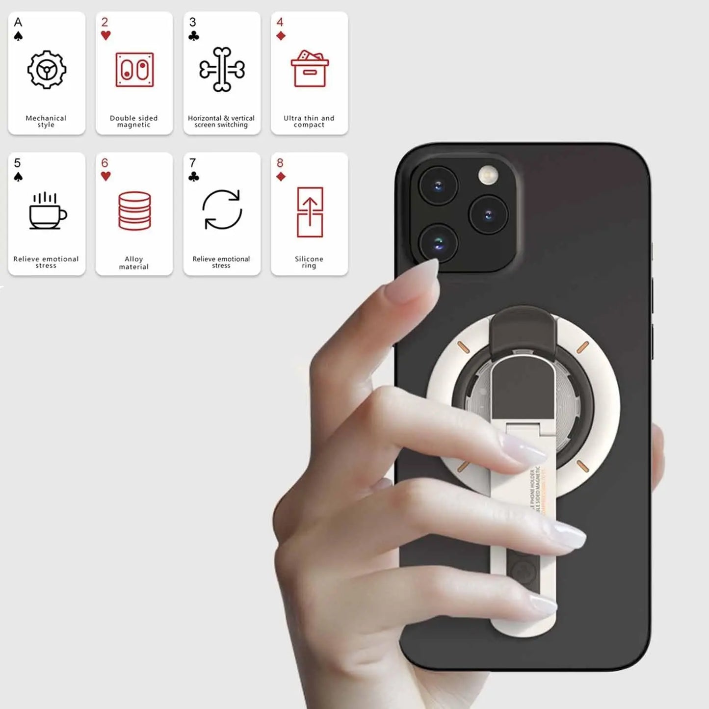 MagSafe 3‑in‑1 Magnetic Ring Phone Grip & Stand for iPhone 12‑17