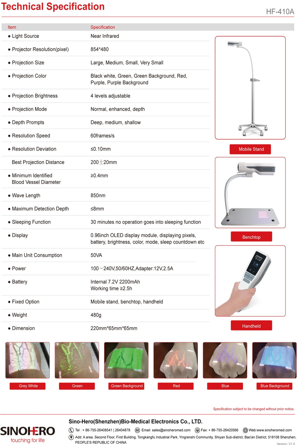 VeinSight Pro HF-410A | Handheld Near-Infrared Vein Finder & Locator for Nurses and Medical Use