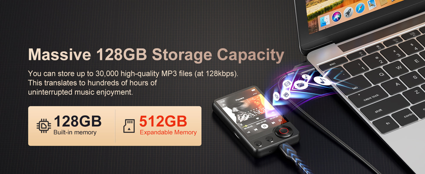 MECHEN D53 128 GB Bluetooth 5.3 MP3 Player – 2.4″ Full Touchscreen & HiFi Speaker